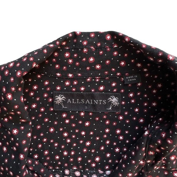 All Saints Womens SMALL Black Ditsy Star Print Collared Button Long Sleeve Shirt - Picture 6 of 10